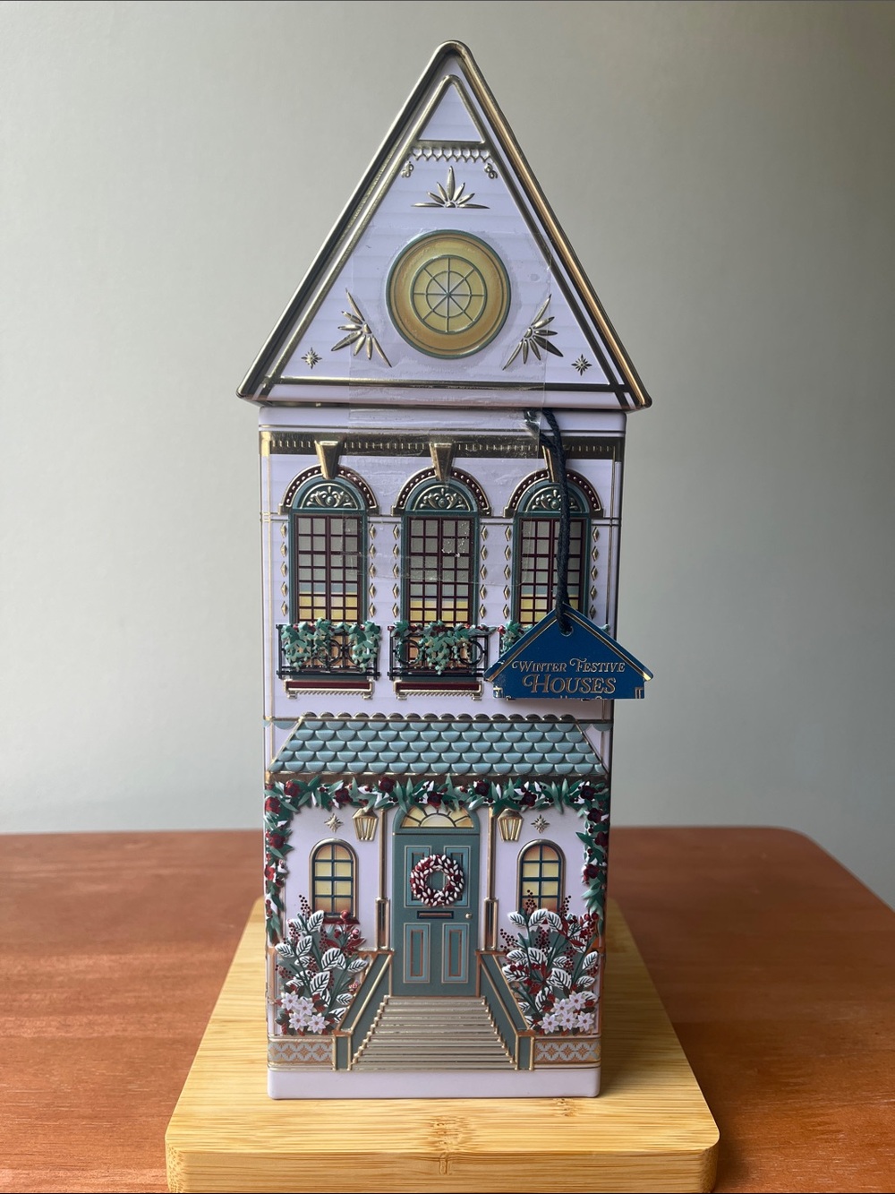 Silver Crane Co Holiday House Metal Tin White Gold Christmas Decor